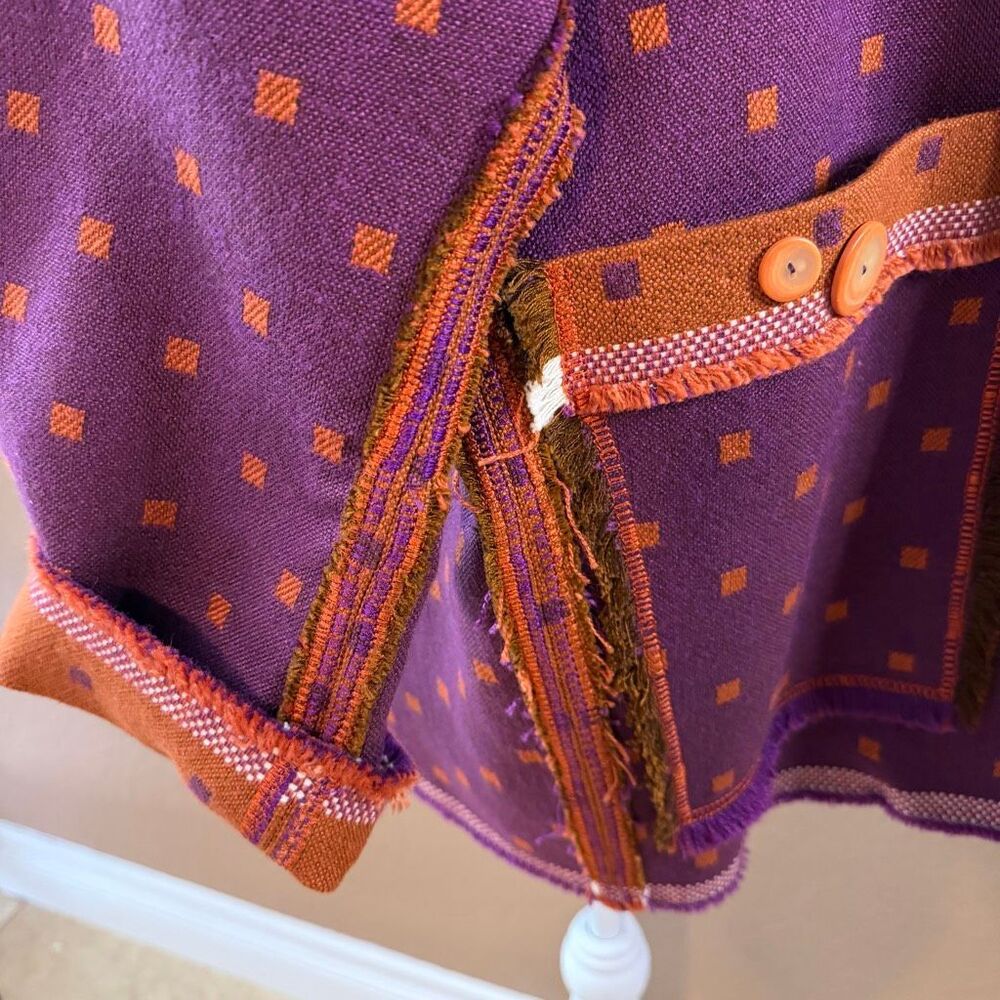 Vintage South American Handwoven Purple Rust Tapestry Jacket Blanket Boho Aztec - Picture 7 of 8